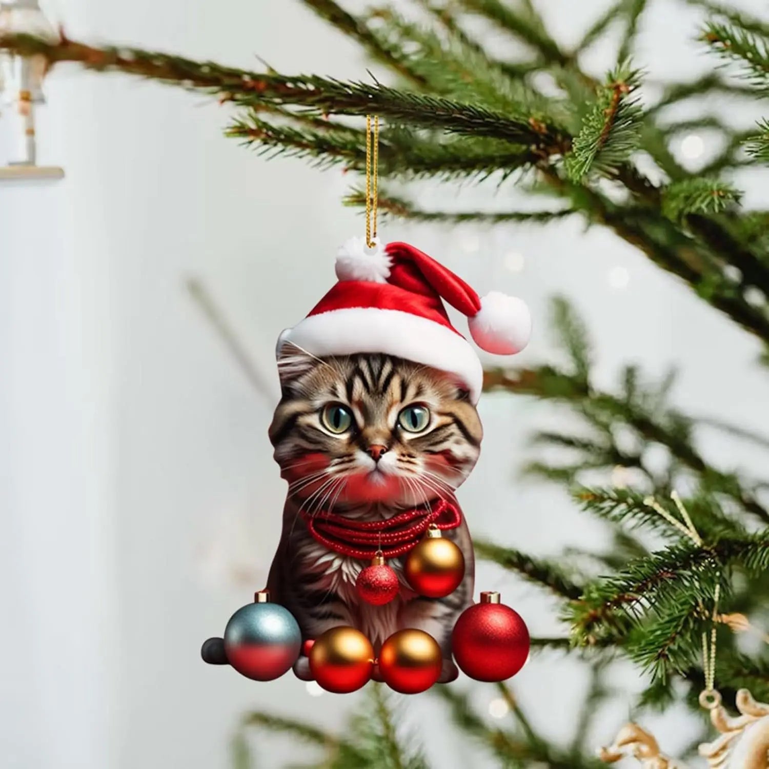 Modern Christmas decoration for home, car pendant, Christmas tree ornament, funny 2D acrylic cat ornament