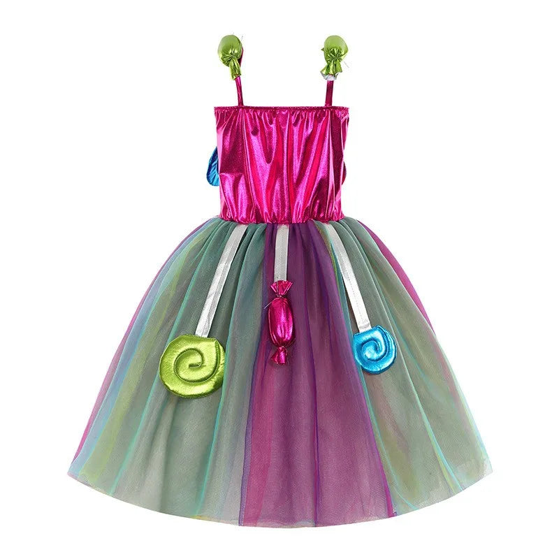 Robe sucette sucette pour filles, costume de carnaval, costume d'anniversaire pour petits enfants, tutu arc-en-ciel de paupières, vêtements de mariage pour enfants, bonbons doux, nouveau