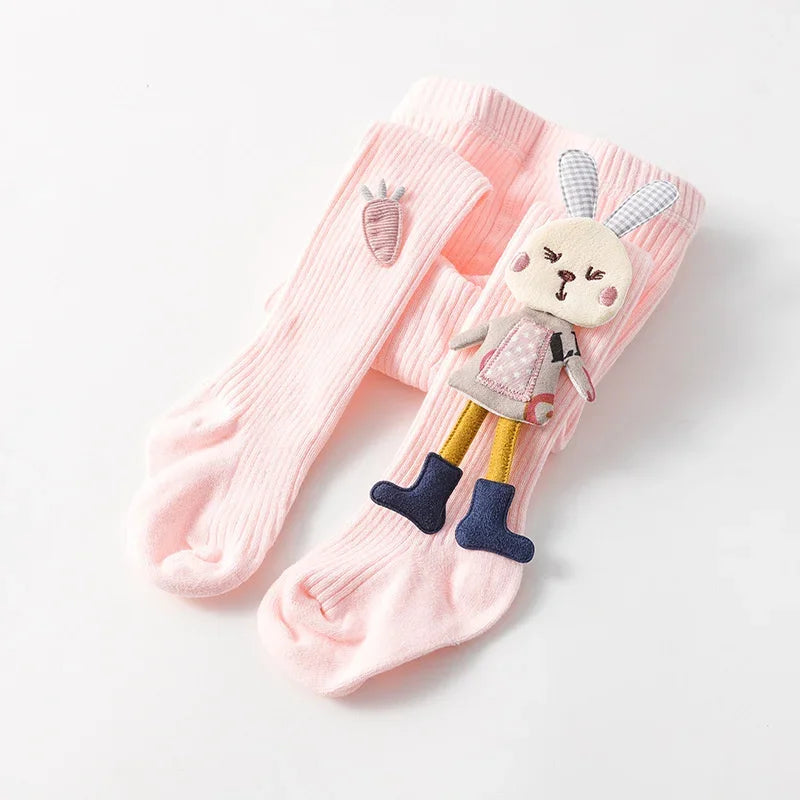 Knitted tights for girls, solid color children's tights, cartoon rabbit design, soft cotton, children's tights, autumn/winter, sizes 1-7T, pants, new