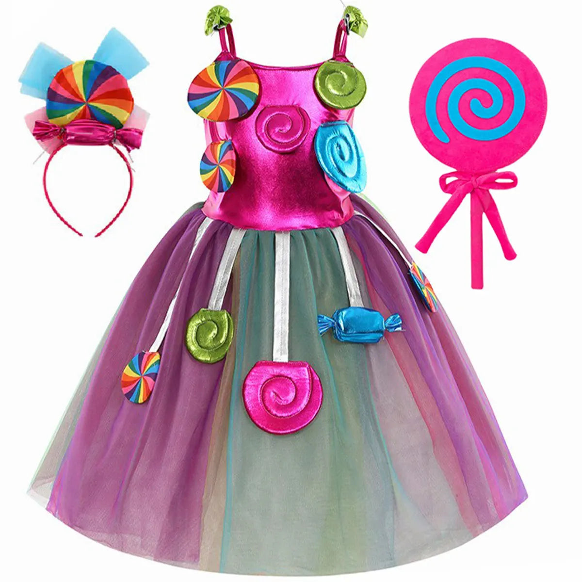 Robe sucette sucette pour filles, costume de carnaval, costume d'anniversaire pour petits enfants, tutu arc-en-ciel de paupières, vêtements de mariage pour enfants, bonbons doux, nouveau