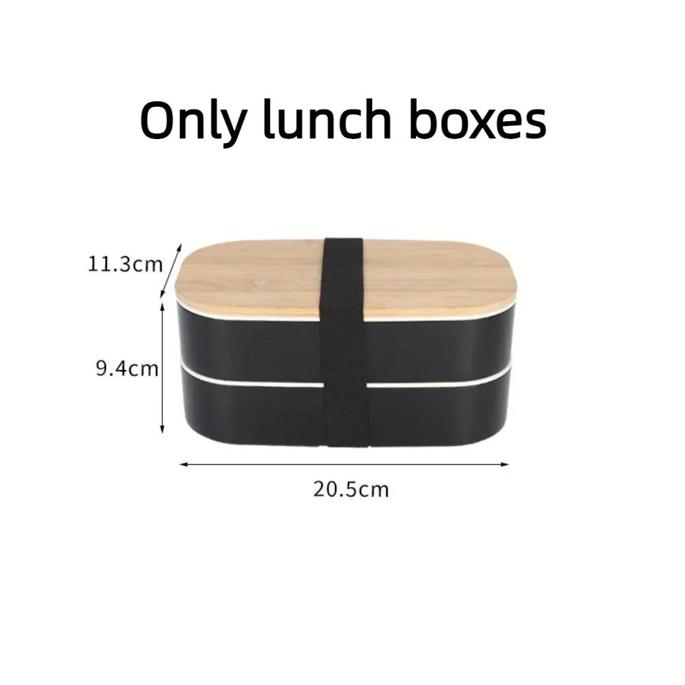 Boîte à Déjeuner Synchronisée avec Couvercle en Bois pour Pique-Nique, Micro-ondes, Bento Japonais, Portable, Double Couche, Récipient Alimentaire pour Enfants, 1200ml