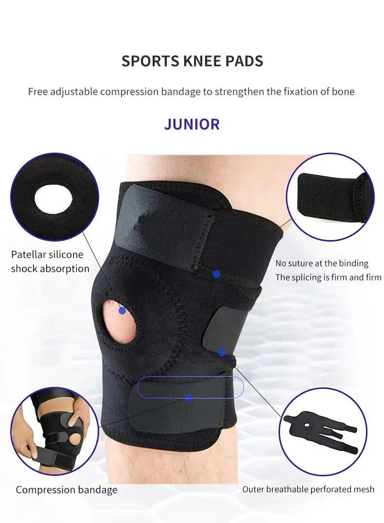 Knee brace with lateral stabilizers, adjustable and breathable, suitable for sports training and knee pain