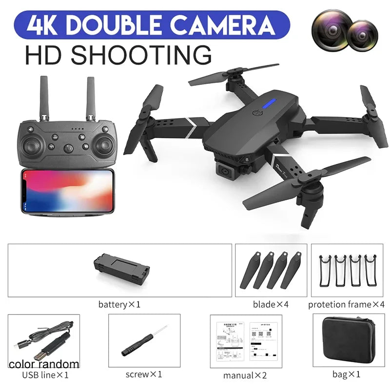 Drone E88Pro RC 4K Professionnel avec Caméra HD Grand Angle 1080P, Hélicoptère RC Pliable, Hélicoptère, WiFi, FPV, Détient le Tablier, Populaire