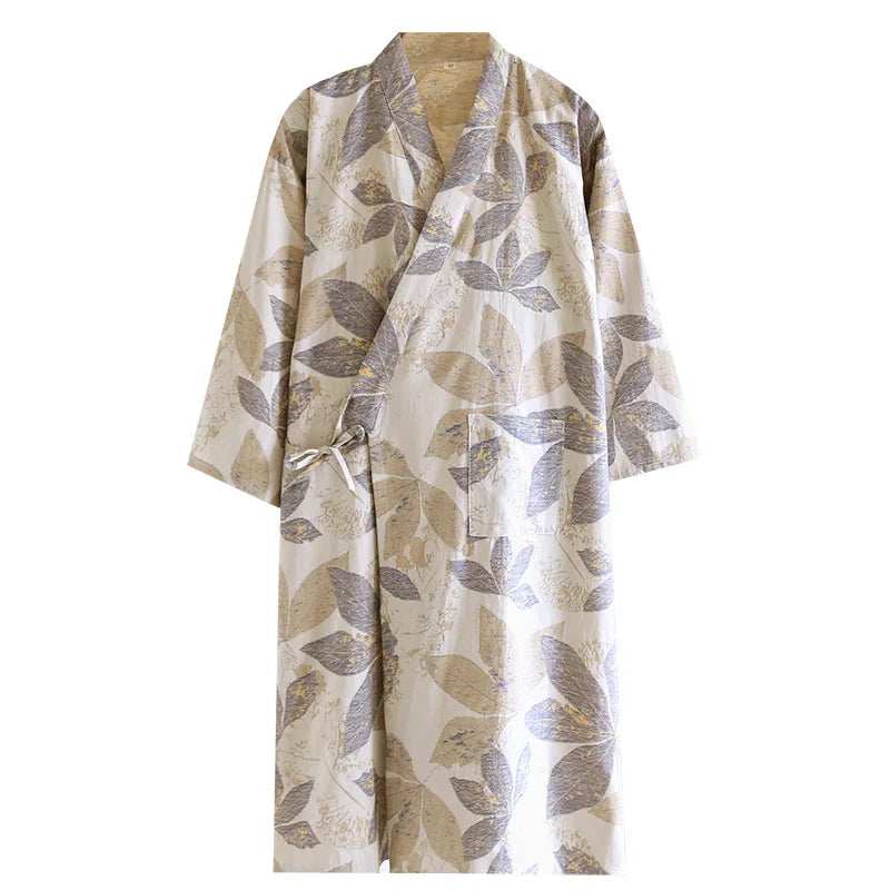 Peignoir en coton pour hommes, nouveau Style, couleur assortie, grande taille, vêtements de maison, pyjama Yukata, printemps et automne 2024