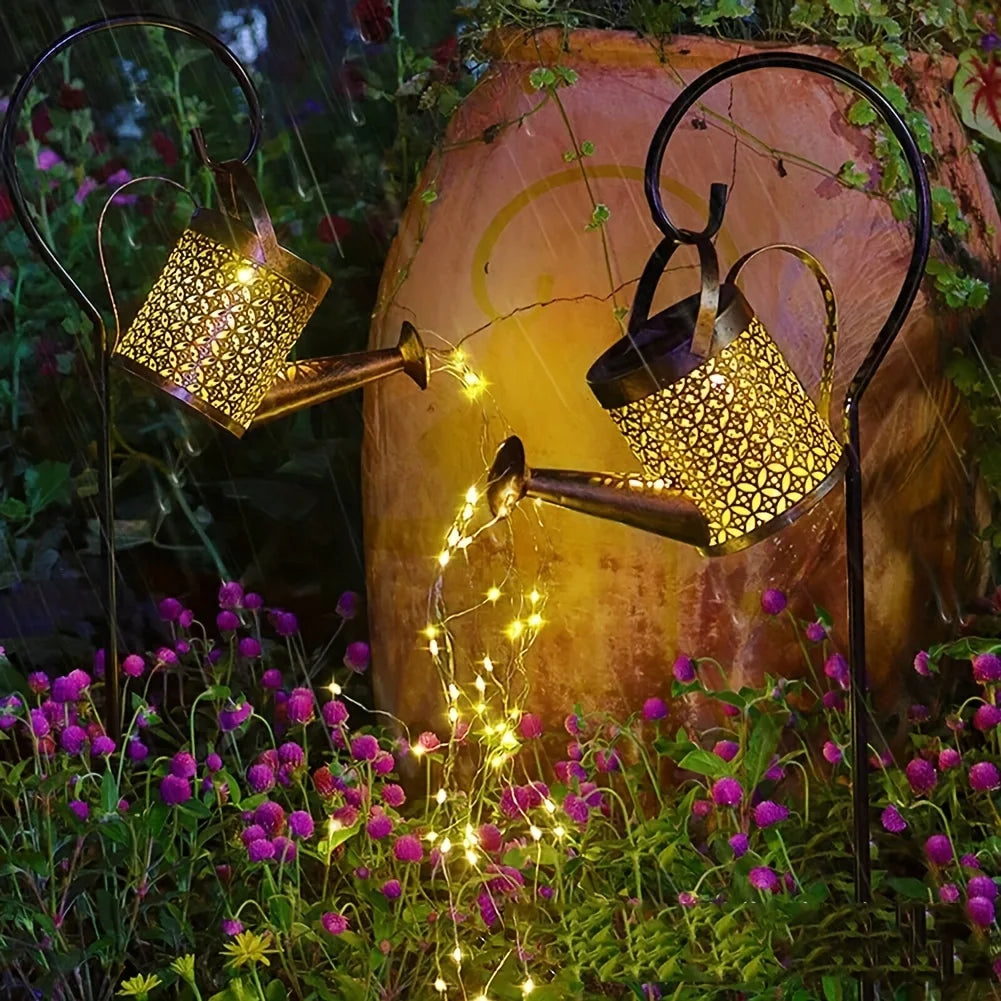Solar Watering Can Outdoor Waterproof Shower Light LED Fairy Art for Garden Walkway Patio Lawn Decor Lighting