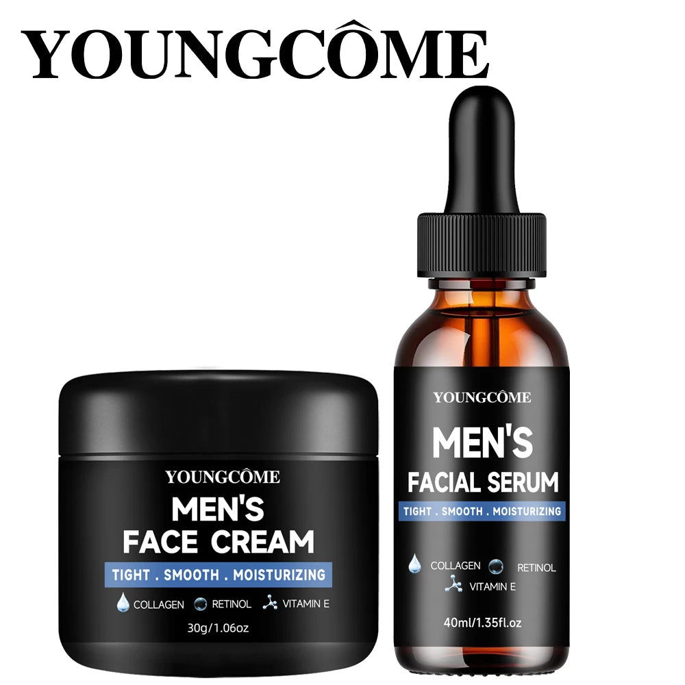YOUNGCOME Ensemble de routine quotidienne pour homme avec sérum et hydratant avec collagène, rétinol et vitamine E pour tous types de peau