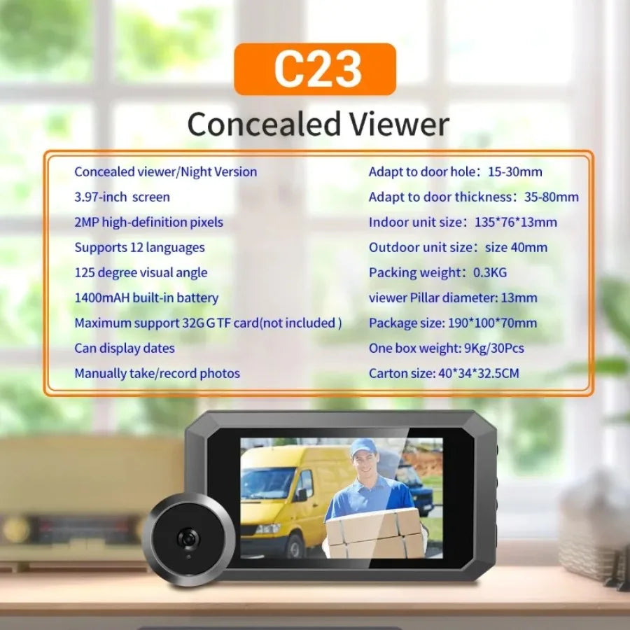 Sonnette vidéo 3.97 pouces, caméra vidéo œil de chat, anneau électronique, vision nocturne, contrôle d'accès numérique, entrée de sécurité à domicile