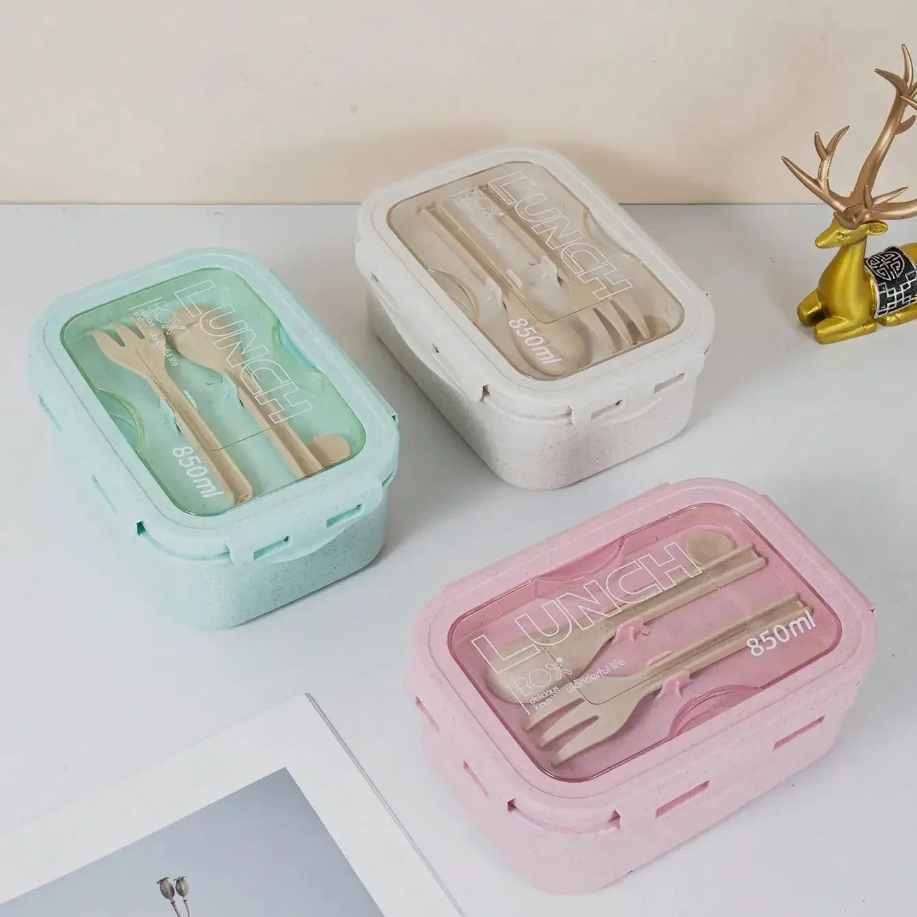 Boîte à déjeuner 1 pièce, boîte à déjeuner, forme carrée de couleur unie pour la journée des employés de bureau, scellée avec une vaisselle, boîte à repas pour four à micro-ondes