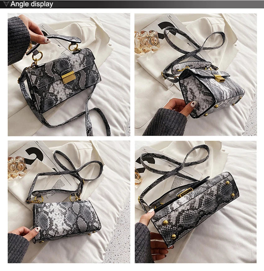New Luxury Brand Designer Handbag Women's Snake Print Leather Shoulder Bags Fashion Small Square Crossbody Bag Bolsa De Ombro 