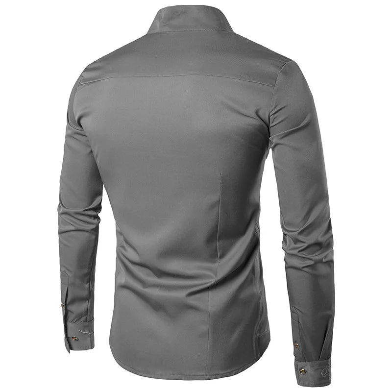 Gothic Men's Shirts, Irregular Button Shirts, Elegant Embroidery, Social Dress Shirt, Men's Streetwear Clothing, Tops