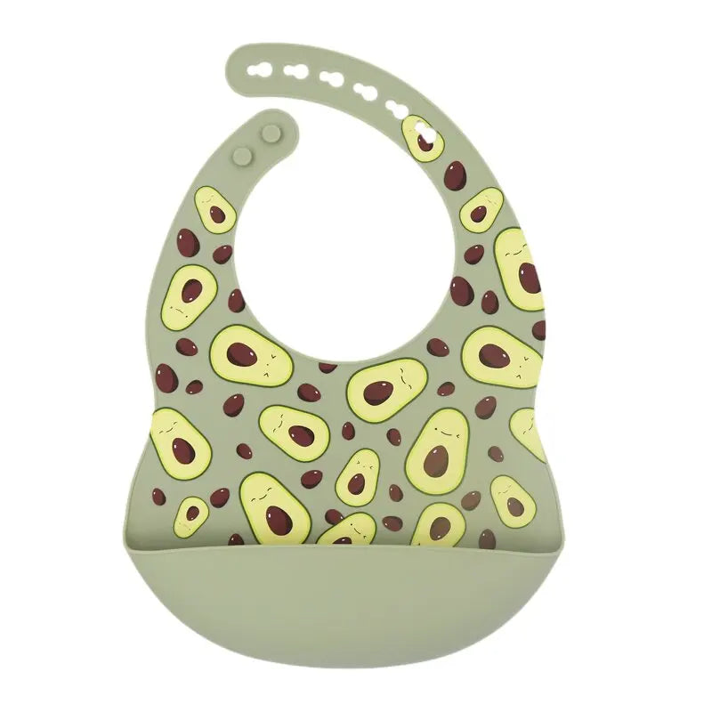 Nouveauté bavoirs en silicone pour bébé impression en silicone bavoir pour nouveau-né alimentation rot tissu avocat zoo tracteur impression vaisselle