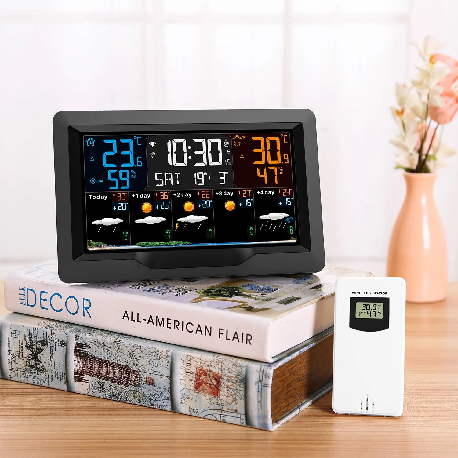 Tuya – Station météo intelligente WIFI, compteur de température et d'humidité, prévisions météorologiques, réveil météo multifonctionnel pour intérieur et extérieur