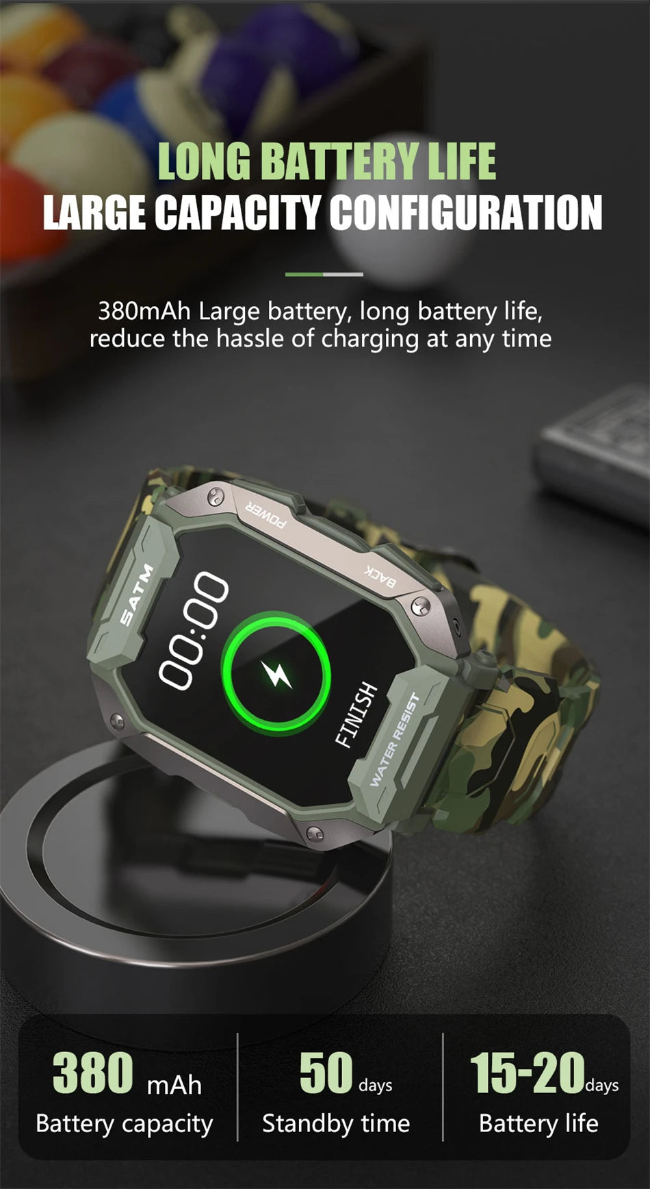 Montre intelligente étanche IP68 Iko pour hommes, horloge intelligente de natation, sports de plein air, suivi de la condition physique, moniteur de santé, montre intelligente pour Android, IOS