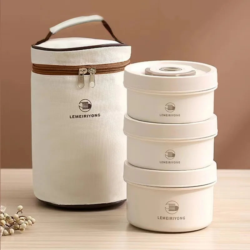Boîte à déjeuner Portable, ensemble de conteneurs à déjeuner isolés, conteneur à déjeuner empilable Bento en acier inoxydable