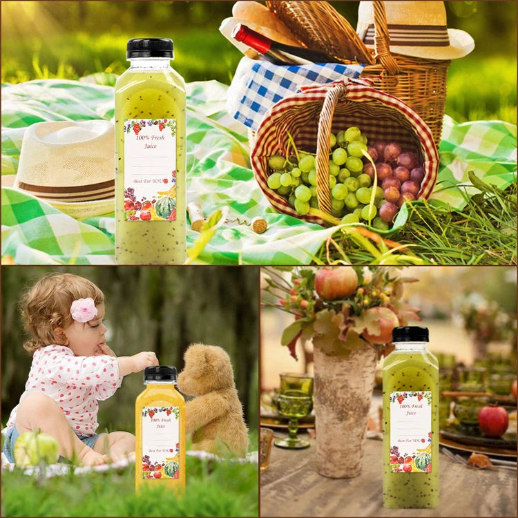 Bouteilles de jus de 500ML avec bouchons, bouteilles vides transparentes réutilisables avec entonnoir à brosse et étiquettes pour smoothies et autres boissons YY177