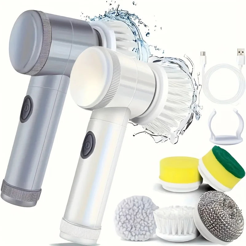Épurateur électrique à rotation pour le nettoyage de la salle de bain et de la cuisine! Avec 5 têtes de brosse de nettoyage électriques idéales pour baignoire, évier de fenêtre de carrelage