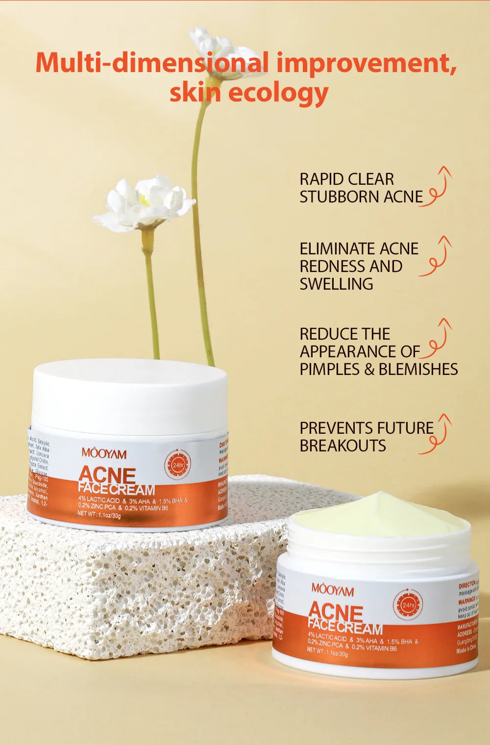 Crème pour le visage à base de plantes pour l'élimination de l'acné, Gel Anti-acné, traitement des cicatrices d'acné, rétrécissement des pores, élimine les grands Pores, les boutons, blanchiment du visage, voiture