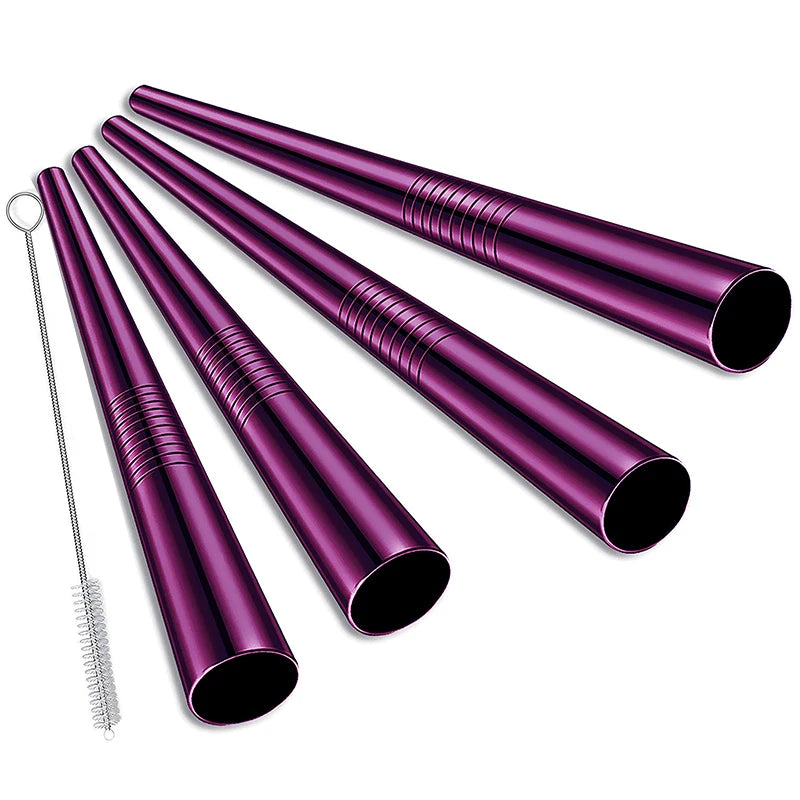FAIS DU 4 pièces 12mm paille réutilisable en acier inoxydable 304 avec brosse de nettoyage pour un sorter facile des smoothies épais et des Milkshakes