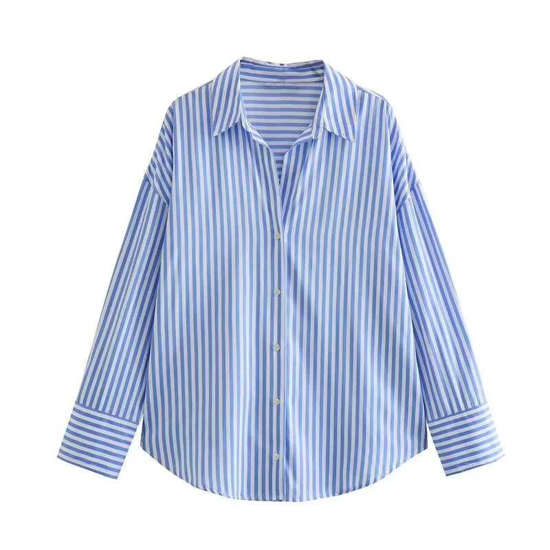 ETJ 2025 femmes printemps nouvelle mode européenne-américaine rayé à manches longues revers version ample popeline chemise sélection multicolore