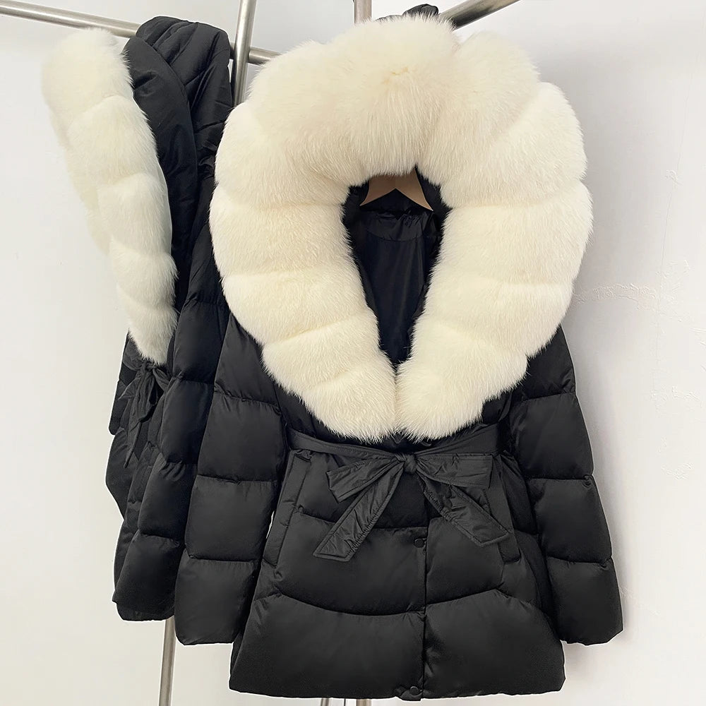 Down Jacket Women Large Fox Fur Hooded Thick Natural Silver Fur Warm Female Parkas Waterproof 2025 Winter 90% Duck Down Coat