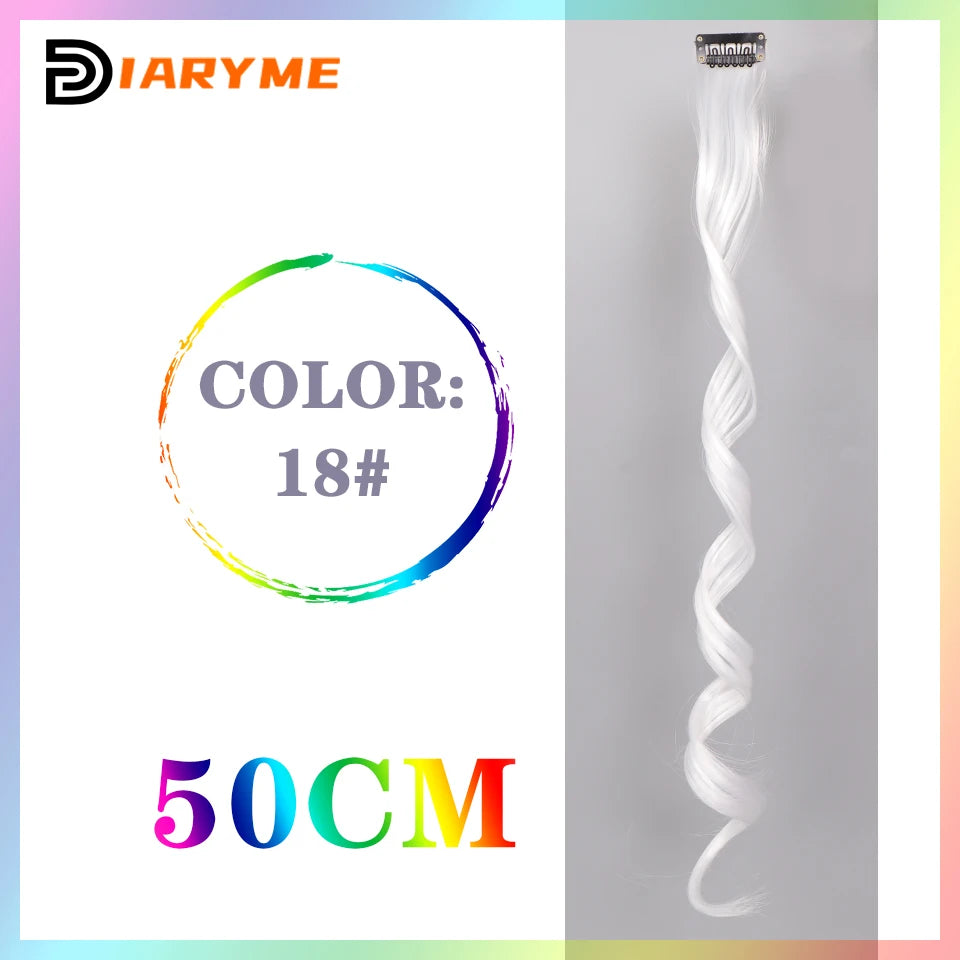Colorful curly synthetic hair extensions for girls, long clip-in hairpiece, multicolored party strands, wig piece, for women and children