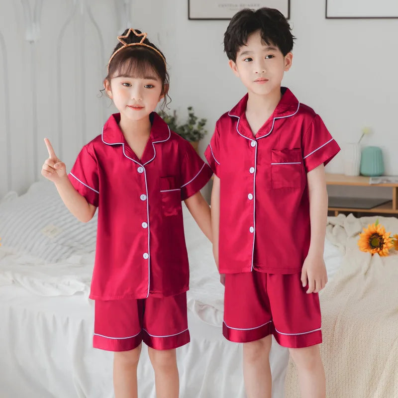 Vêtements pour enfants adolescente rose Satin Pyjamas à manches longues enfants Homewear vêtements garçons solide chemise de nuit soie Pijamas bébé Pjs