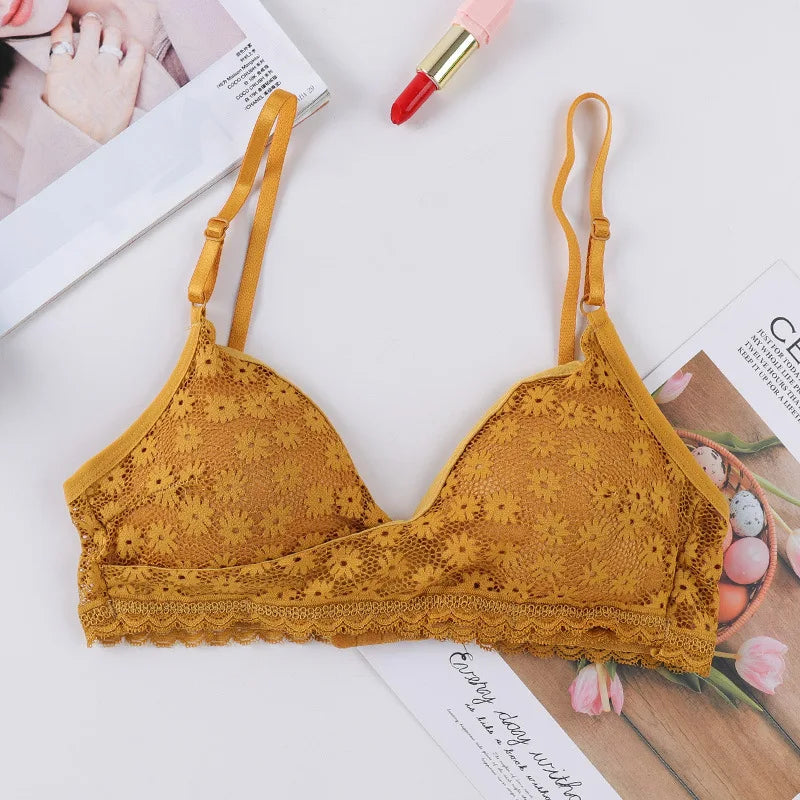 Soutien-gorge en dentelle florale sans fil Bralette soutien-gorge Push Up pour femmes col en v brassière femme sous-vêtements rembourrés Lingerie Sexy intimes