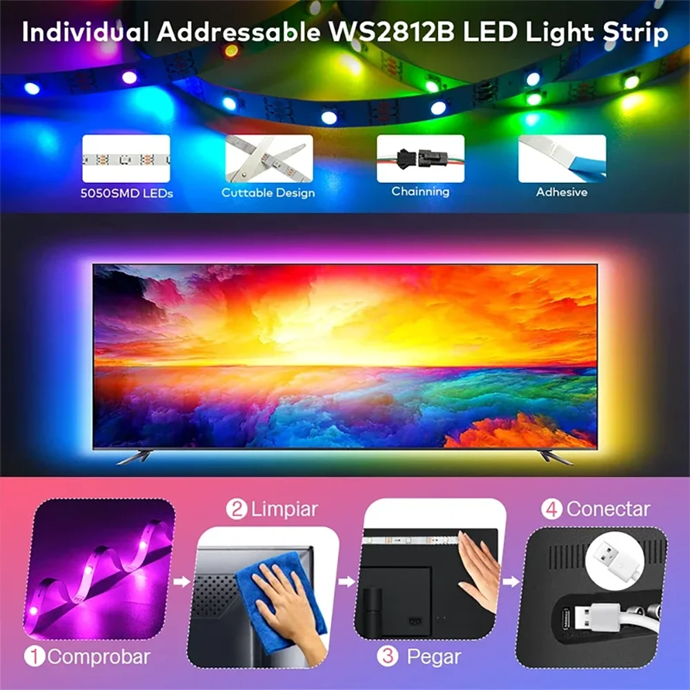 5V USB RGB 5050 LED strip light, Bluetooth app control, suitable for decorating bedrooms and children's rooms