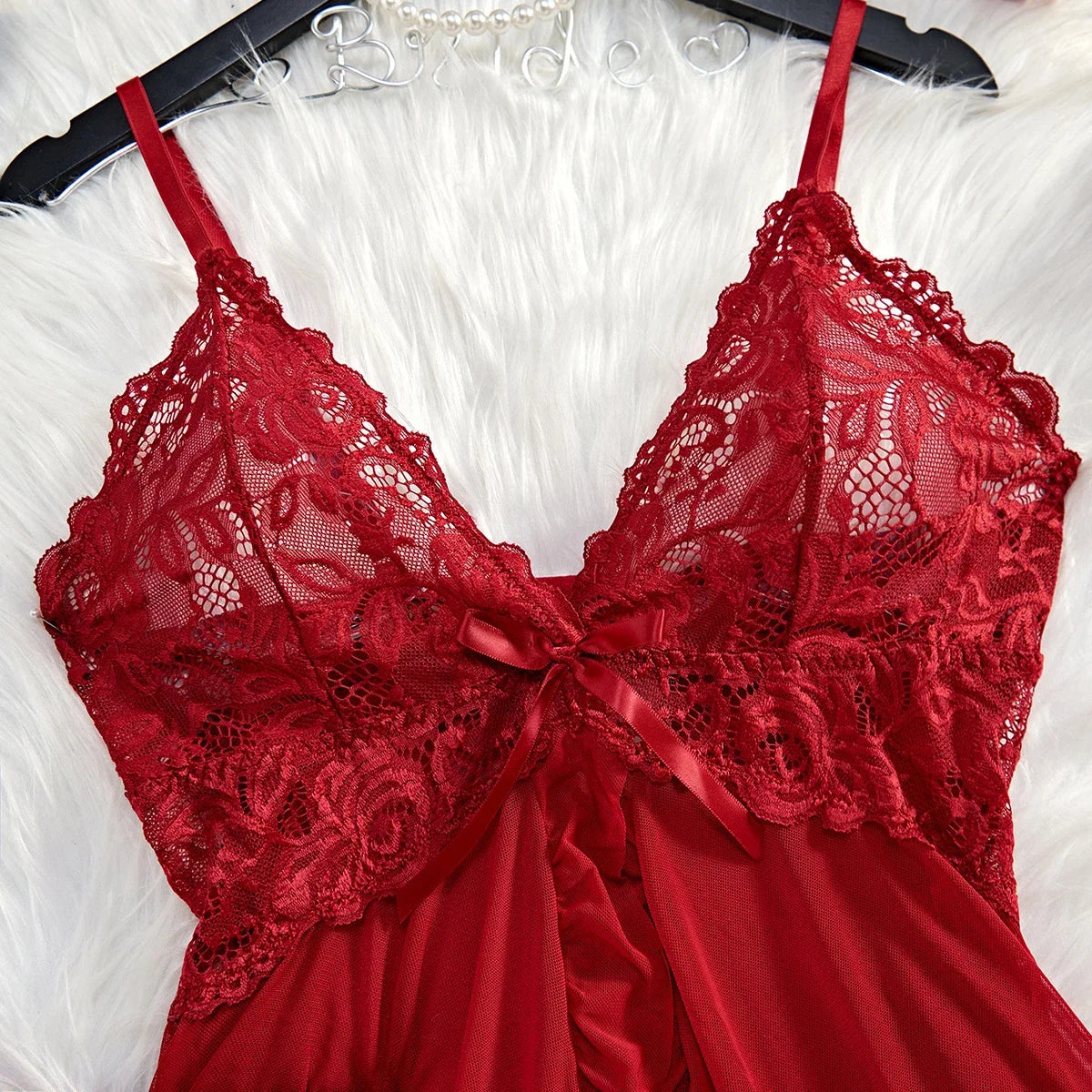 Bretelles en Tulle pour femmes, Lencerias exquis en dentelle, col en v, sous-vêtements, string Semi-transparent, ensemble de Lingerie, chemises de nuit