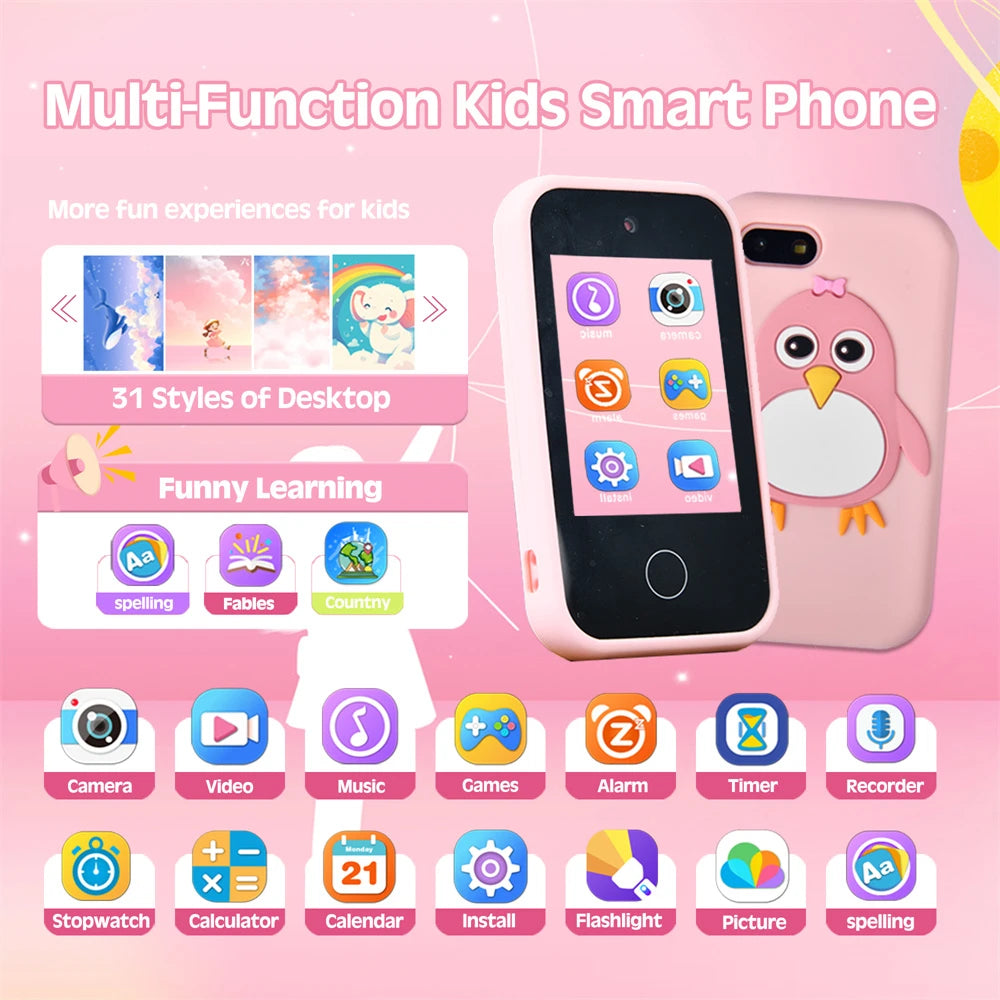 Jouets éducatifs pour téléphone pour enfants, 18 jeux, jouet Musical, caméra Selfie Mobile pour bébé avec carte TF 32G, jouets pour enfants, cadeaux d'anniversaire