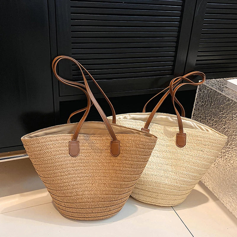 Sac à bandoulière de grande capacité pour femmes, panier tissé en paille d'été, sac à main de luxe de styliste, sac de plage, fourre-tout de shopping Bali