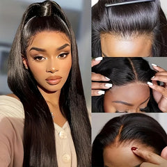 Easy-Go Sophia Straight Lace Frmetals Human Hair, Pré-plumé, Sans colle, Transparent Lace Front Wig, 30 in, 6x4, Prêt à porter