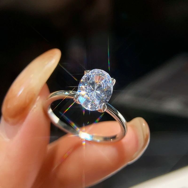 GRA 1-3CT 925 bagues de fiançailles en argent Sterling coupe ovale Solitaire zircon cubique bagues de promesse de mariage pour les femmes bijoux fins