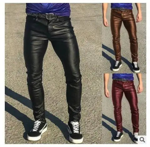 Pantalon en cuir PU pour hommes, Slim, à la mode, rouge, bleu, noir, gris, blanc, nouvelle collection 2024