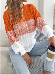 Femme décontracté couleur bloc rayé pull col rond lanterne à manches longues torsion tricoté hauts pour 2025 automne hiver femmes vêtements