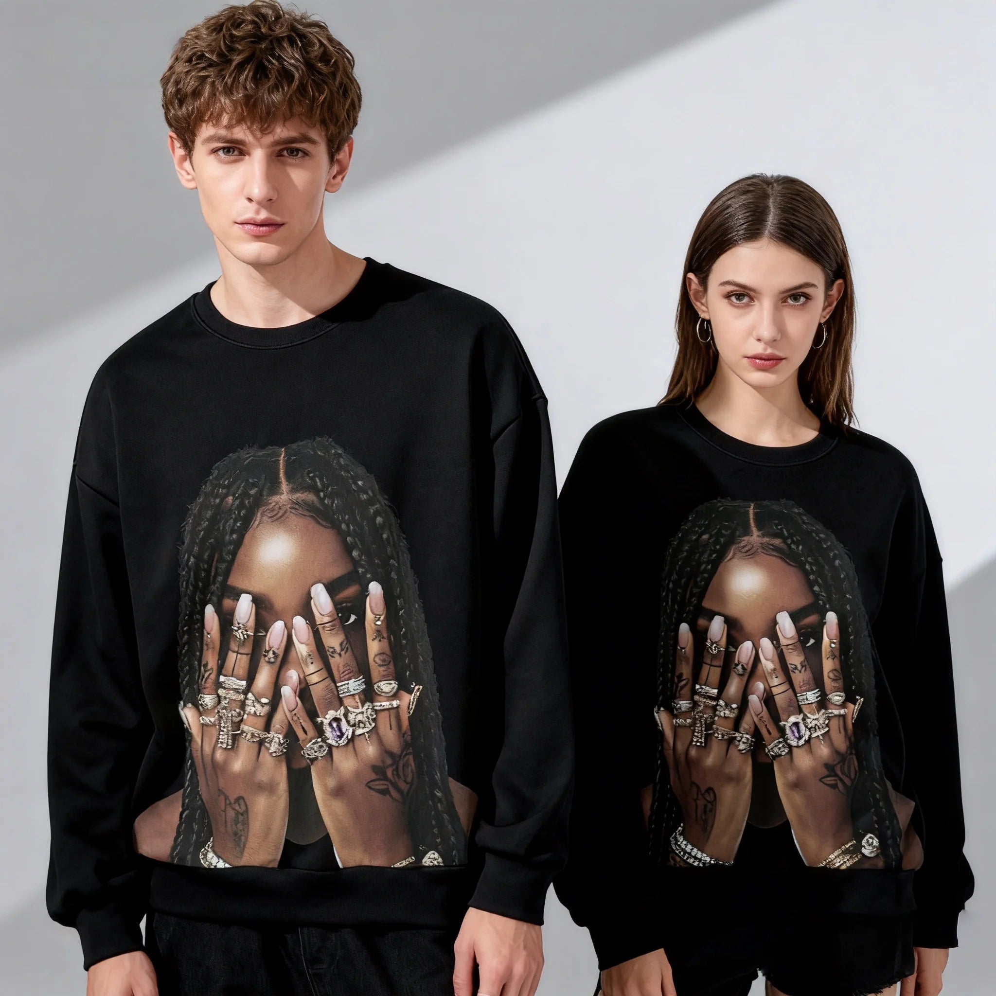 Sweat à capuche à col rond pour femmes et adultes, chemise numérique surdimensionnée, style Hip Hop, Punk Y2k, automne/hiver 25/26, pour adultes et enfants, même Style
