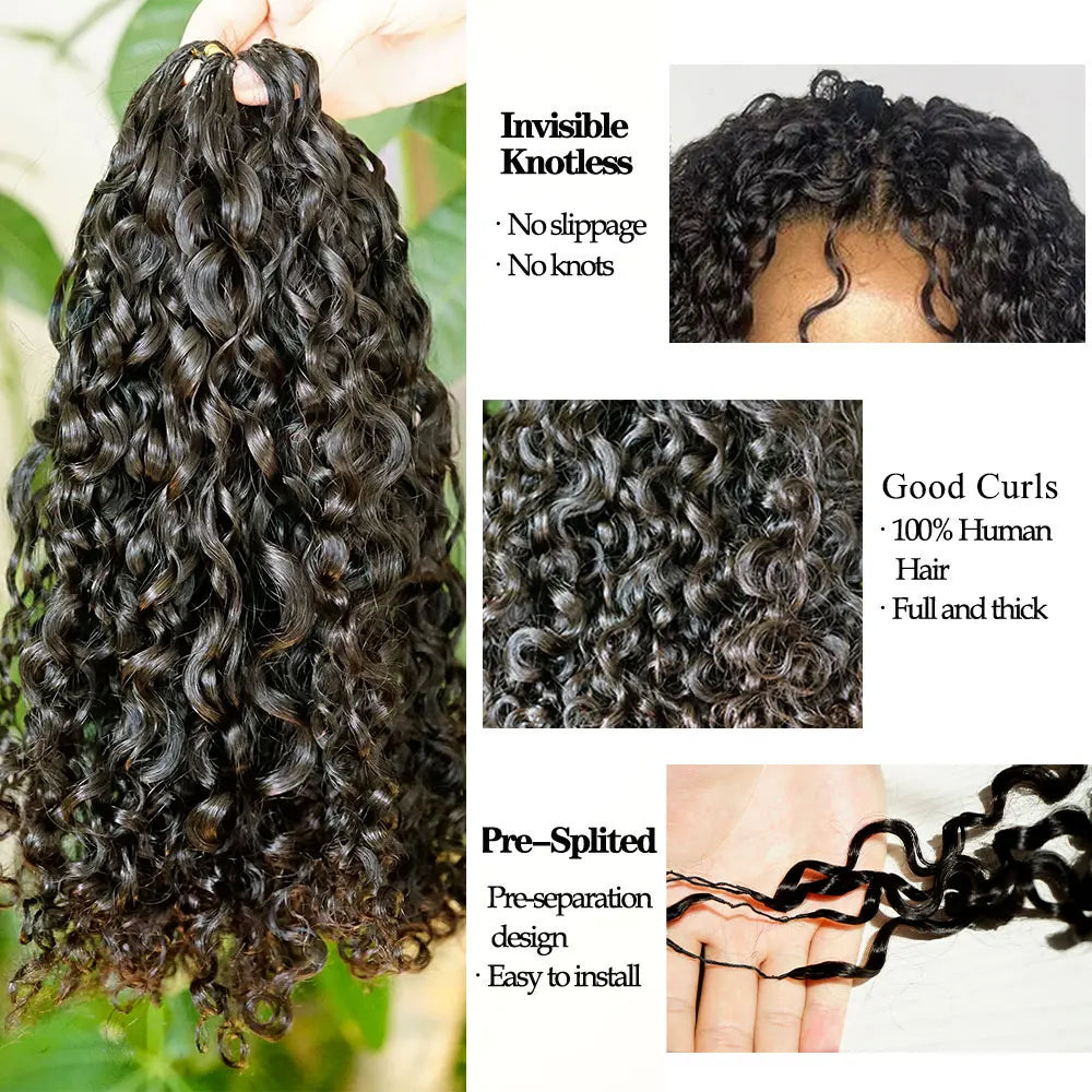 Crochet cheveux humains sans noeud pré-séparés Extensions de cheveux au Crochet Extensions de cheveux de plumes crépus birmans bouclés 100% cheveux humains