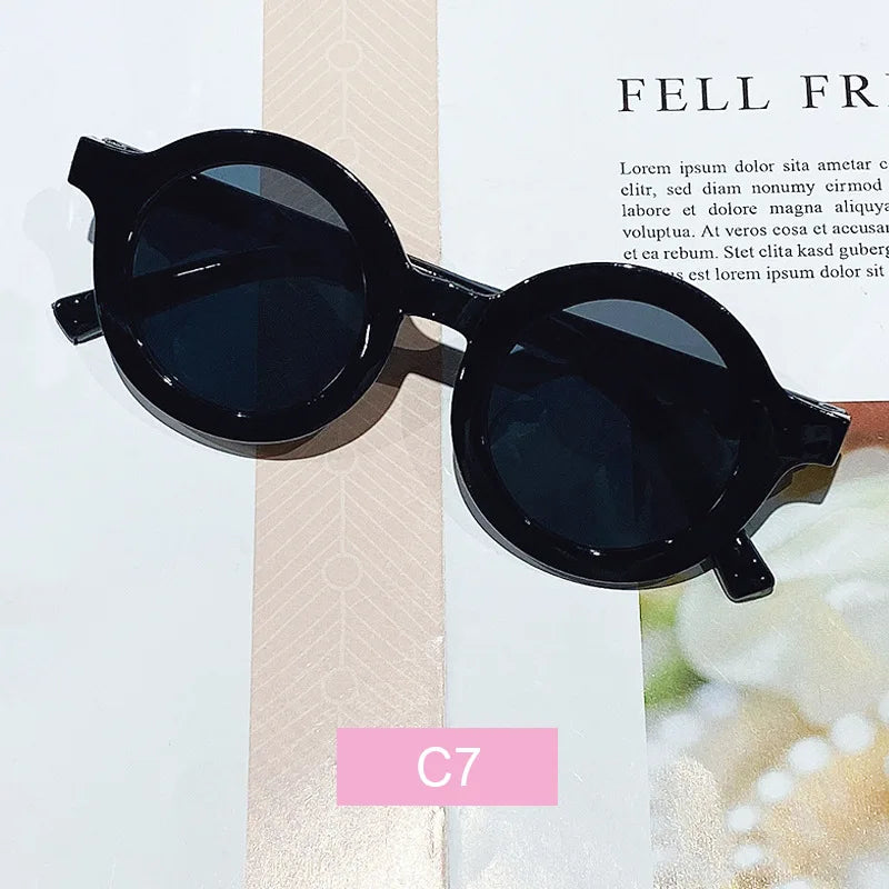 Lunettes de soleil coréennes pour enfants, rétro, monture ronde solide, petit visage, résistant aux ultraviolets, pratique