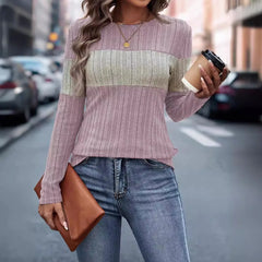 Pull à manches longues et col rond pour femme, décontracté, ample, couleur bloquée, Simple, automne, Ropa De Mujer, vêtements De transport
