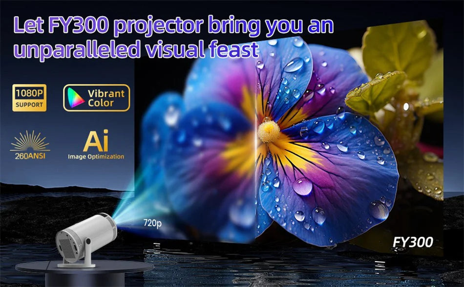 Projecteur domestique 4K 1280*720P double Wifi HDMI 260ANSI 180 ° Projecteur portatif extérieur flexible de cinéma vidéo BT5.0 nouveau PK HY300 Pro