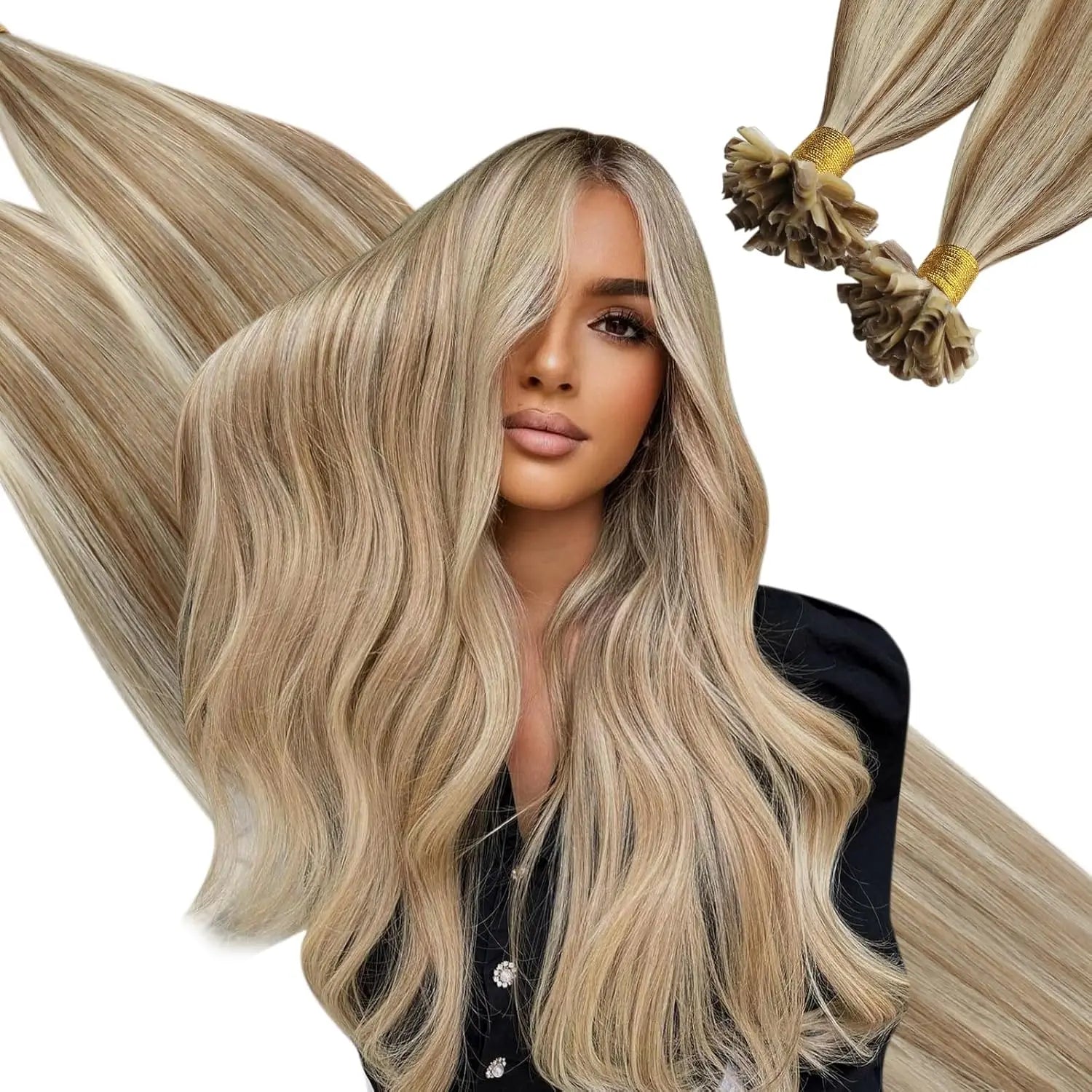 Ugeat U-Tip Human Hair Extensions 1g/s U-Tip Hair for Women 14-24" Pre-Glued Hair Extensions 50g/100g Keratin Tip Hair