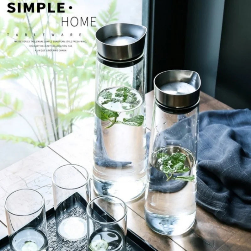 Pichet en verre avec couvercle pour réfrigérateur, Carafe en verre pour eau chaude/froide, boit du thé glacé, du café, du jus et des boissons faites maison, 1,5 l, 52 oz