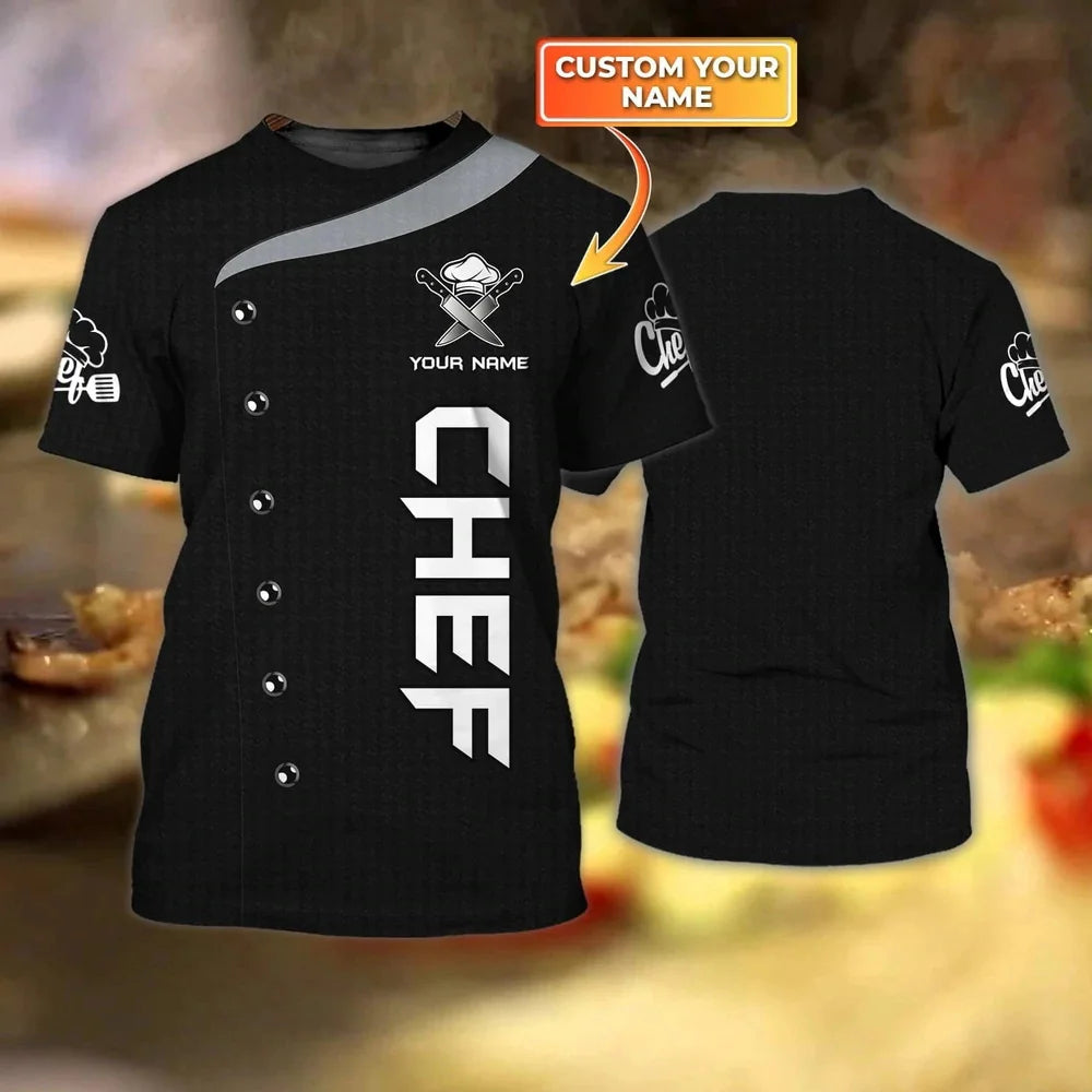 Uniforme de travail de chef pour hommes, T-shirt avec nom personnalisé, impression 3D, décontracté, 2023, séchage rapide et respirant, grande taille