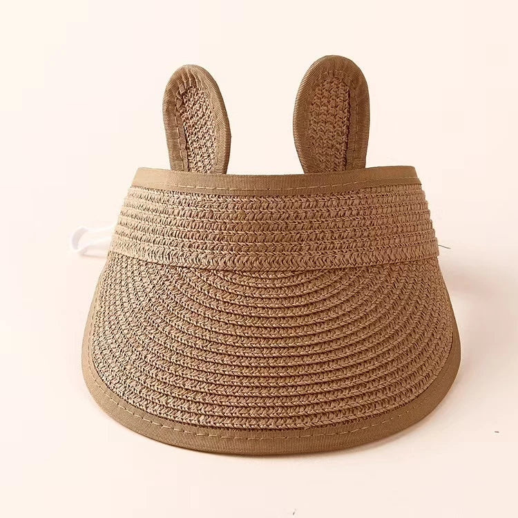 Chapeau de soleil d'été pour enfants en bas âge, casquette à visière en paille réglable et respirante pour garçons et filles, casquette de plage en plein air avec oreilles mignonnes