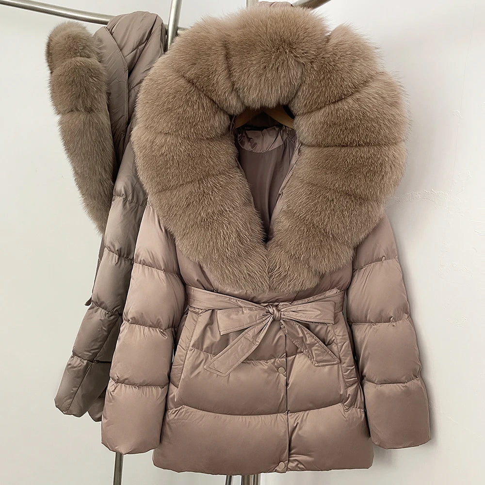 Down Jacket Women Large Fox Fur Hooded Thick Natural Silver Fur Warm Female Parkas Waterproof 2025 Winter 90% Duck Down Coat