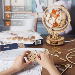 Lampe Globe en bois, jeux de Puzzle 3D, cadeau d'anniversaire pour enfants et adultes, blocs de construction de décoration de maison 3D