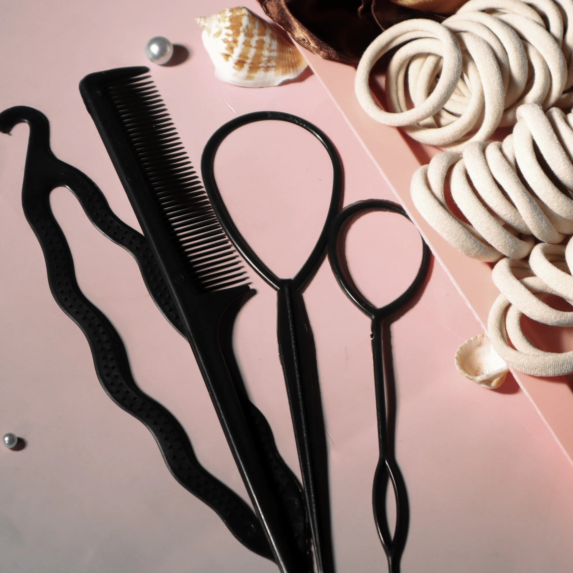 Women's Hair Accessory Set, Seamless, Fashionable, Brown Ponytail Holder, Variety of Scrunchies, Hairbands, Hair Clips