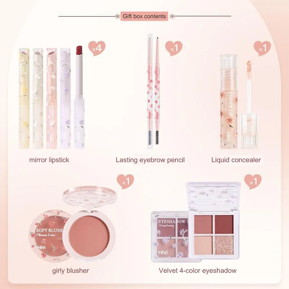 Ensemble de beauté 8 pièces avec rouge à lèvres, correcteur, fard à paupières, sourcils et fard à joues