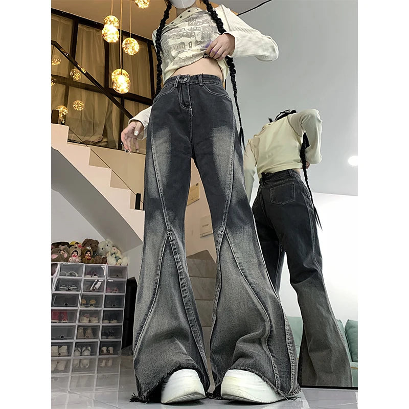 Black Gothic Jeans for Women, Harajuku Y2k, 90s Aesthetic, Vintage, Fashion, Denim Pants, Wide Leg, Trash Emo, 2023, 2000