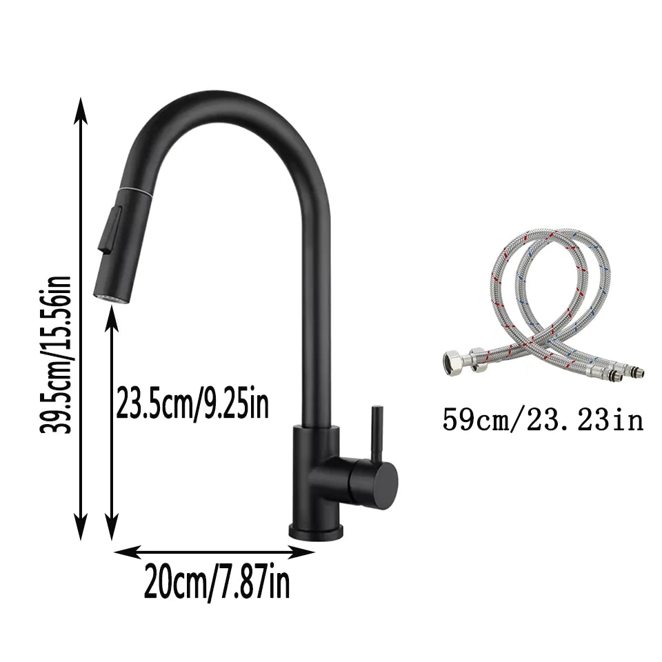 Flexible black cooking spaces, ribbed nozzle, stainless steel, hot and cold, 2 modes